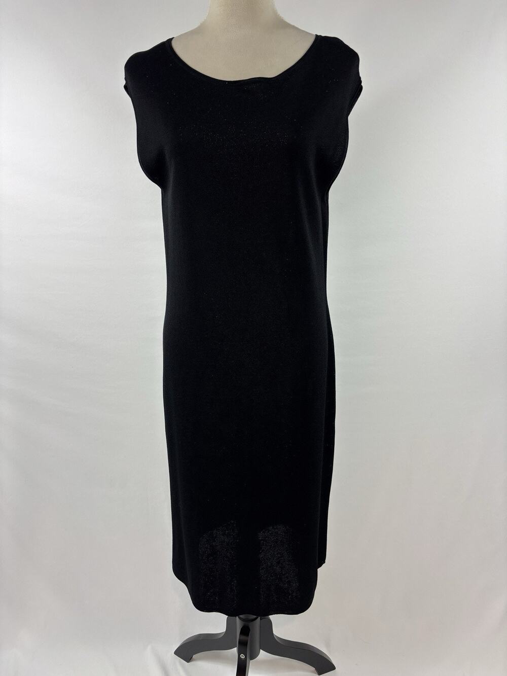 Saks Fifth Avenue Knit Dress Black Metallic Large Sleeveless Maxi Minimalist